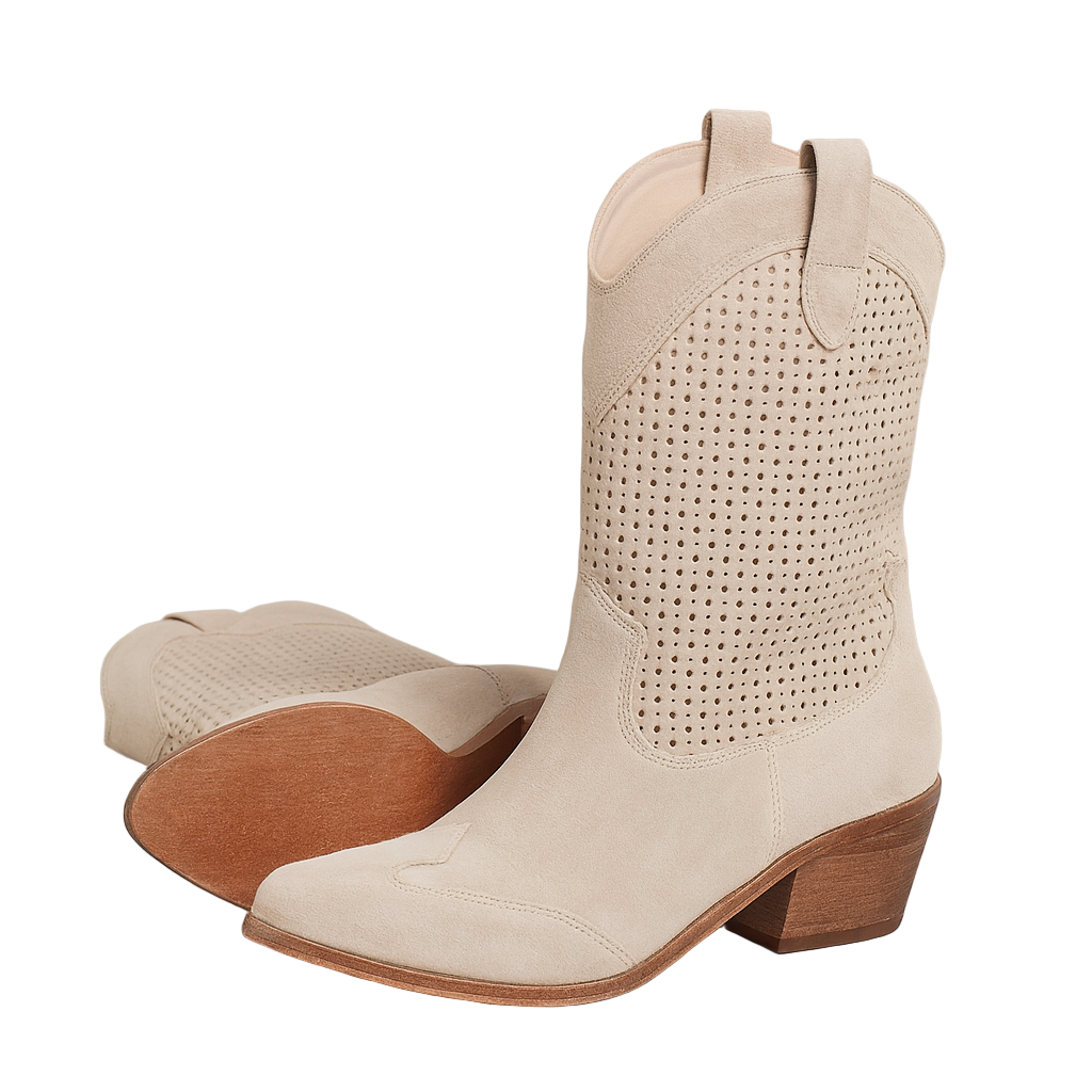 DIDA™ – WESTERN ANKELSTØVLER I PERFORERET RUSKIND MED BLOKHÆL